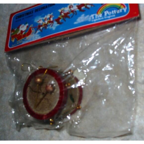 The Pottery Clay Drum Hanging Christmas Ornament Collectible - Picture 2 of 2